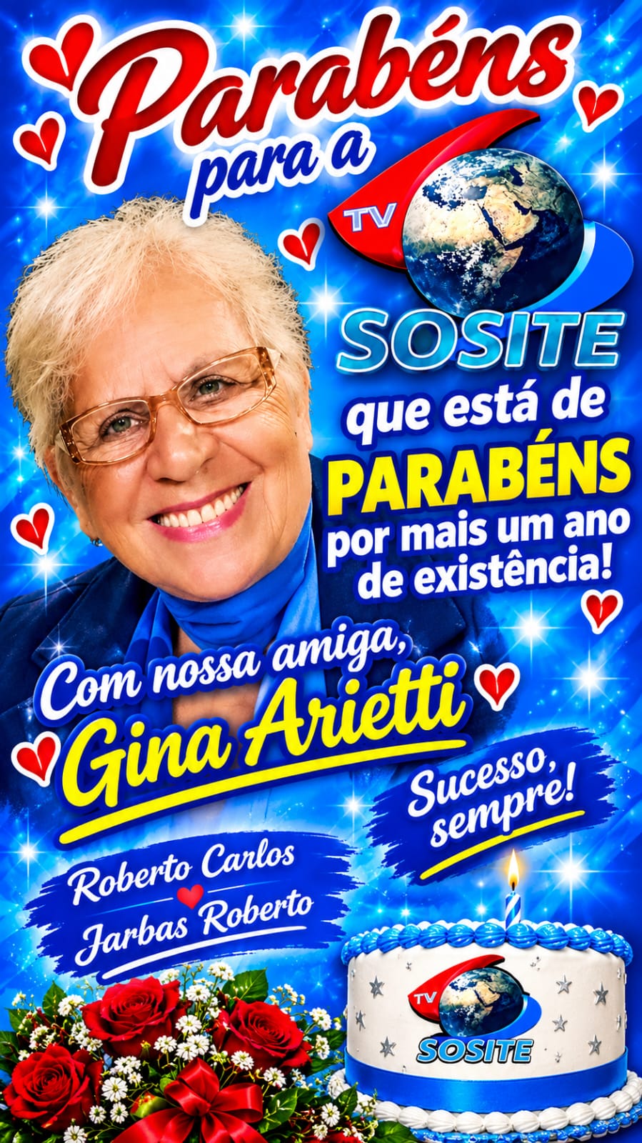 Roberto Carlos e Jarbas Roberto parabenizam Gina Ariette e a TV Sosite